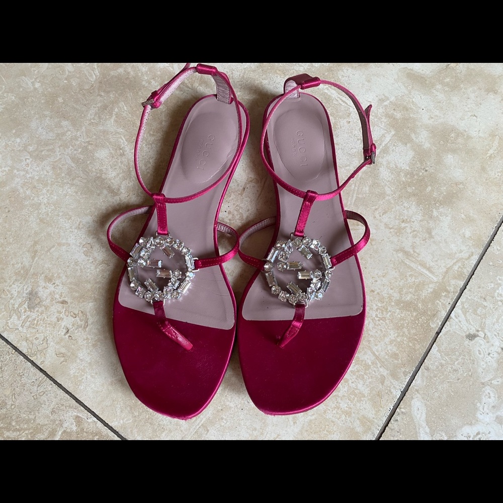 Gucci Crystal Logo Berry Colored Sandals